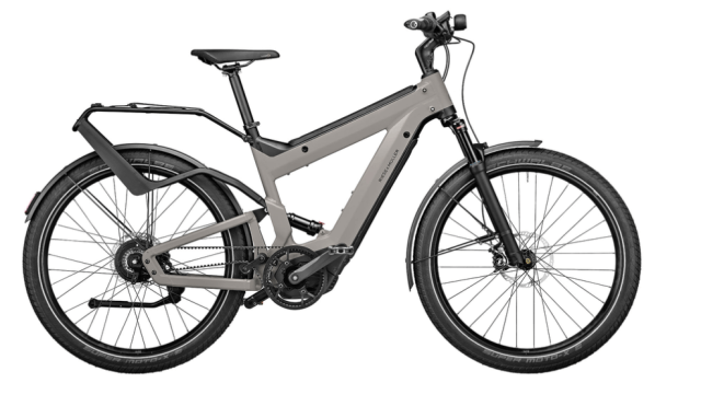 RM Superdelite GT rohloff HS 47 cm '22 ezüst elektromos kerékpár (1125Wh, Nyon, első csomagtartó táskával)